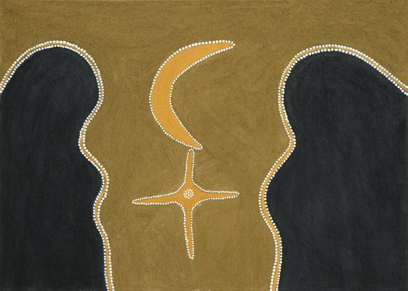 Australian Indigenous (Aboriginal and Torres Strait Islander) artwork by MABEL JULI of Warmun Artists. The title is Garnkiny Ngarrangkarni. [WAC098/09] (Natural Ochre and Pigments on Canvas)