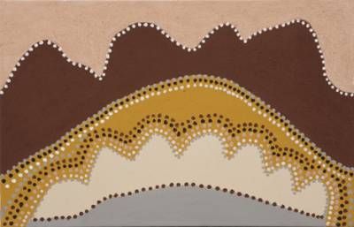 Australian Indigenous (Aboriginal and Torres Strait Islander) artwork by MADIGAN THOMAS of Warmun Artists. The title is Gawarriny – Jirragil Ngarrangkarni. [WAC 057/08] (Natural Ochre and Pigments on Canvas)