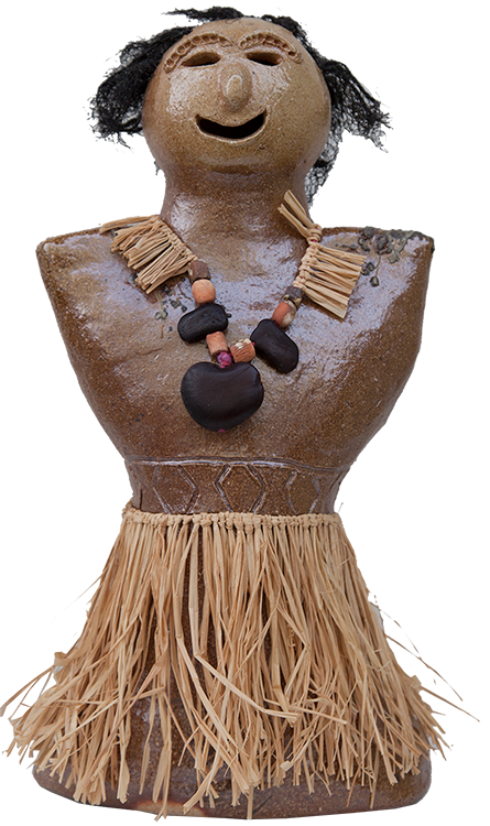 Australian Indigenous (Aboriginal and Torres Strait Islander) artwork by RACHEL EMMA GELA of Erub Erwer Meta. The title is Ged Neur. [14-15] (Ceramic)