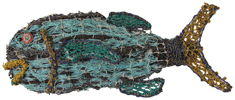 Australian Indigenous (Aboriginal and Torres Strait Islander) artwork by NANCY LOUISA KIWAT of Erub Erwer Meta. The title is Geigy. [14-65] (Ghost Nets & Twine)