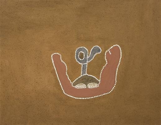 Australian Indigenous (Aboriginal and Torres Strait Islander) artwork by MABEL JULI of Warmun Artists. The title is Gelingkenayin. [WAC 081/08] (Natural Ochre and Pigments on Canvas)