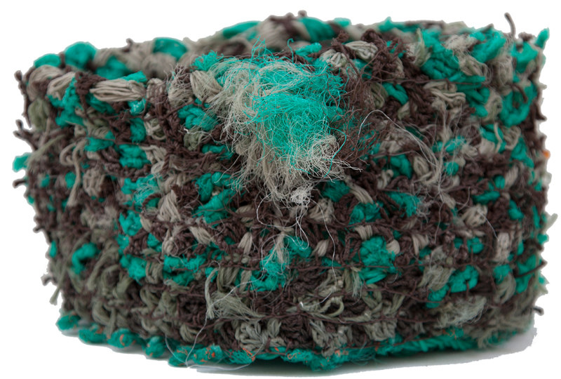 Australian Indigenous (Aboriginal and Torres Strait Islander) artwork by NANCY LOUISA KIWAT of Erub Erwer Meta. The title is Ghost Net Bowl. [14-30] (Ghost Nets)