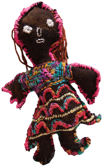 Australian Indigenous (Aboriginal and Torres Strait Islander) artwork by TRUDY INKAMALA of Yarrenyty Arltere Artists (YALC). The title is Girl with Brown Hair. [263-15] (Soft Sculpture)