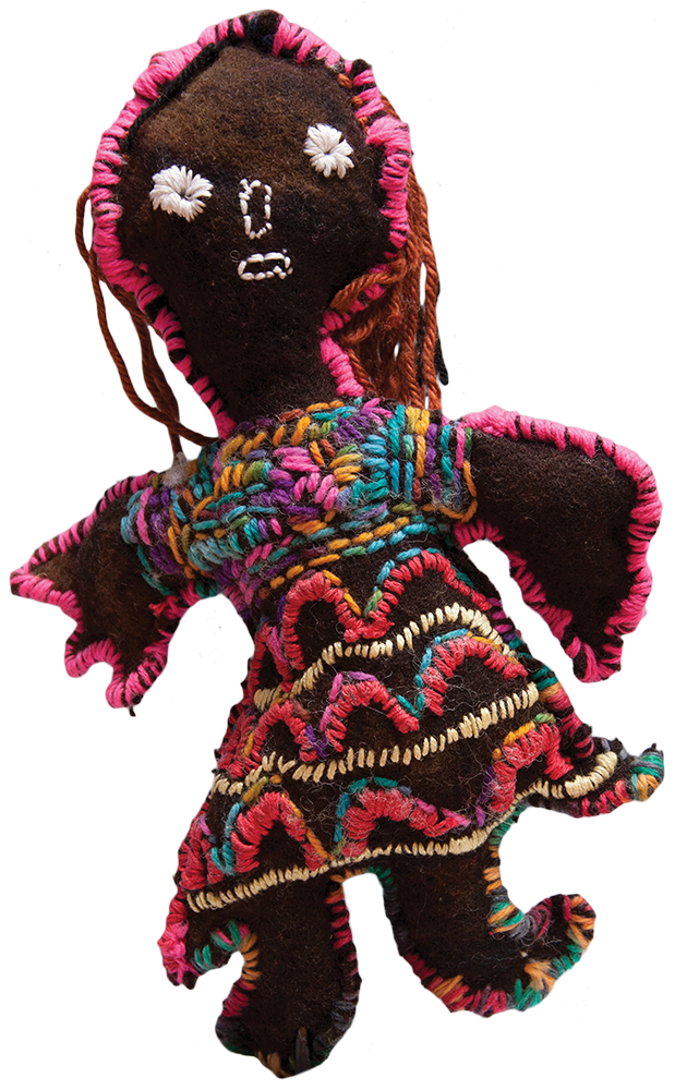 Australian Indigenous (Aboriginal and Torres Strait Islander) artwork by TRUDY INKAMALA of Yarrenyty Arltere Artists (YALC). The title is Girl with Brown Hair. [263-15] (Soft Sculpture)