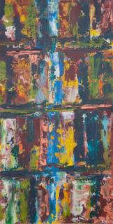 Australian Indigenous (Aboriginal and Torres Strait Islander) artwork by IRENE NAMOK of Lockhart River Artists. The title is Glimpse of the Falls. [in20130801] (Acrylic on Canvas)