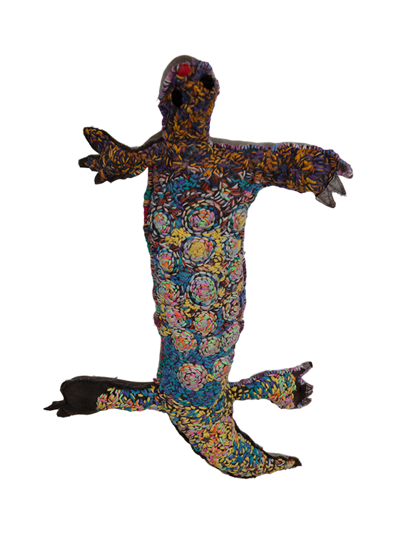 Australian Indigenous (Aboriginal and Torres Strait Islander) artwork by MARLENE RUBUNTJA of Yarrenyty Arltere Artists (YALC). The title is Goanna. [144-14] (Soft Sculpture)