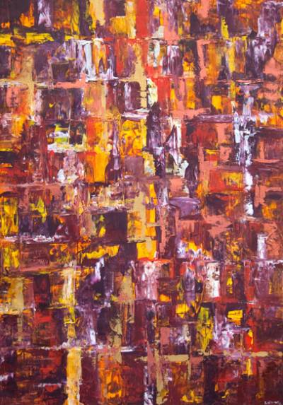 Australian Indigenous (Aboriginal and Torres Strait Islander) artwork by IRENE NAMOK of Lockhart River Artists. The title is Good Times with Family. [in20130502] (Acrylic on Linen)