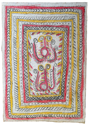 Australian Indigenous (Aboriginal and Torres Strait Islander) artwork by FATE SAVARI (ISAWDI) of Omie Artists. The title is Gori’e - Dahoruraje clan emblem of the fern. [14-209] (Pencil and Ink on Paper)