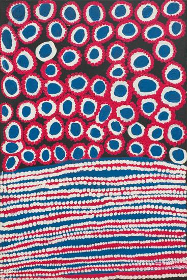 Australian Indigenous (Aboriginal and Torres Strait Islander) artwork by DONALD MOKO of Bidyadanga Artists (Yulparija & Mangala). The title is Gundi Gundi. [10315] (Acrylic on Canvas)