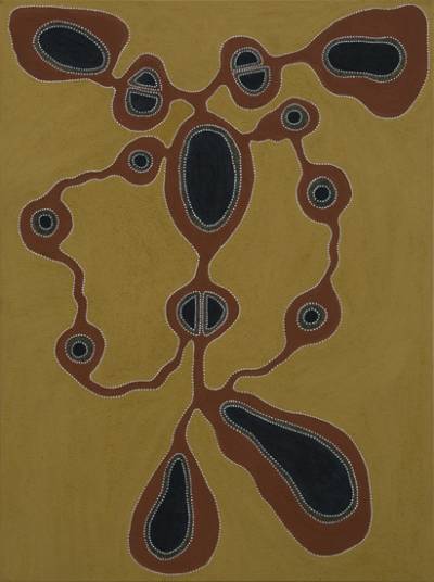 Australian Indigenous (Aboriginal and Torres Strait Islander) artwork by MARLENE JULI of Warmun Artists. The title is Gurlabal. [WAC 419/08] (Natural Ochre and Pigments on Canvas)