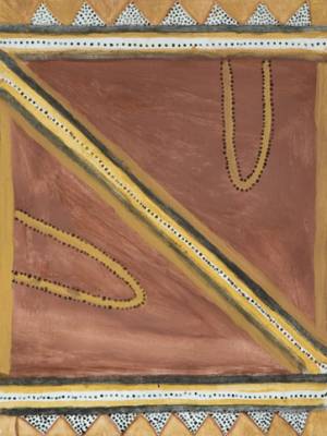 Australian Indigenous (Aboriginal and Torres Strait Islander) artwork by MICK JAWALJI of Warmun Artists. The title is Gurlungen. [WAC510/08] (Natural Ochre and Pigments on Plywood)