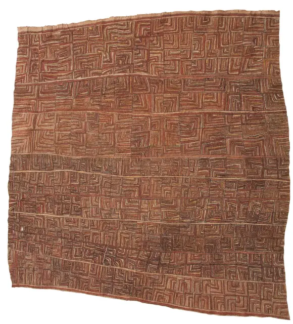 Australian Indigenous (Aboriginal and Torres Strait Islander) artwork by BRENDA KESI (ARIRÉ) of Omie Artists. The title is Honohano’oho - Leaves of the Bamboo. [OM10-046] (Natural Pigments on Nioge (Barkcloth))