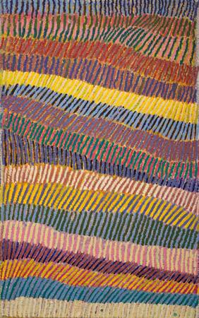 Australian Indigenous (Aboriginal and Torres Strait Islander) artwork by EUNICE NAPANANGKA JACK of Ikuntji Artists. The title is Hairstring. [IK06EJ10] (Acrylic on Linen)