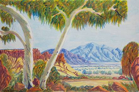 Australian Indigenous (Aboriginal and Torres Strait Islander) artwork by HILARY WIRRI of Ngurratjuta Iltja Ntjarra (Many Hands). The title is Hamilton Downs, Tanami Way. [120-14] (Watercolour on Paper)