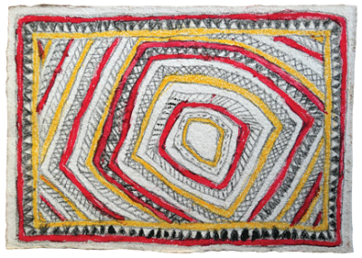 Australian Indigenous (Aboriginal and Torres Strait Islander) artwork by FATE SAVARI (ISAWDI) of Omie Artists. The title is Hart’e - Ceremonial shell necklace. [14-221] (Pencil and Ink on Paper)