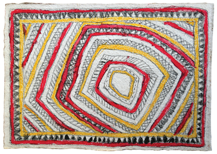 Australian Indigenous (Aboriginal and Torres Strait Islander) artwork by FATE SAVARI (ISAWDI) of Omie Artists. The title is Hart’e - Ceremonial shell necklace. [14-221] (Pencil and Ink on Paper)