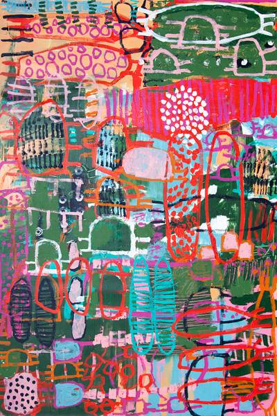 Australian Indigenous (Aboriginal and Torres Strait Islander) artwork by NAOMI HOBSON of Miscellaneous Artists. The title is Hidden In The Grass. [NH201806008] (Acrylic on Linen)