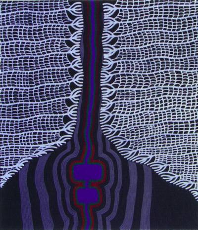 Australian Indigenous (Aboriginal and Torres Strait Islander) artwork by CLAUDE CARTER of Mangkaja Artists. The title is Holy Water. [pc562/05] (Atelier Artist Acrylic on 11oz Cotton Duck)