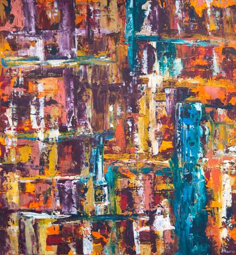 Australian Indigenous (Aboriginal and Torres Strait Islander) artwork by IRENE NAMOK of Lockhart River Artists. The title is Hot Day Waterfall. [in20111104] (Acrylic on Linen)