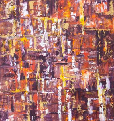 Australian Indigenous (Aboriginal and Torres Strait Islander) artwork by IRENE NAMOK of Lockhart River Artists. The title is Hot Season on its Way. [in20130710] (Acrylic on Linen)