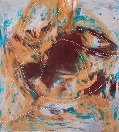 Australian Indigenous (Aboriginal and Torres Strait Islander) artwork by SHANE PICKETT of Miscellaneous Artists. The title is Hunting for turtles amongst waterways. [SP01738] (Acrylic on Linen)