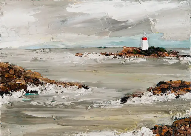 Australian Indigenous (Aboriginal and Torres Strait Islander) artwork by AMANDA PENROSE HART of Miscellaneous Artists. The title is Iron Pot Lighthouse Tas. [APH201706024] (Oil on Linen)