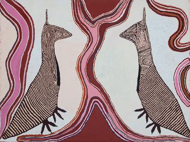 Australian Indigenous (Aboriginal and Torres Strait Islander) artwork by NYANU WATSON of Ninuku Arts. The title is Ipuru Kutjara. [12123] (Acrylic on Linen)