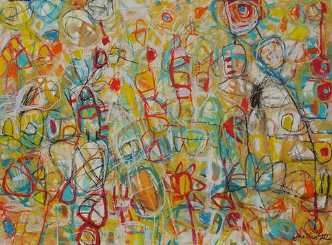 Australian Indigenous (Aboriginal and Torres Strait Islander) artwork by ROBBI NEAL of Miscellaneous Artists. The title is I Can See You Over There. [RN290122P] (Pastel and Gouache on 638gsm Saunders Waterford 100% Cotton Acid Free Rough Paper)