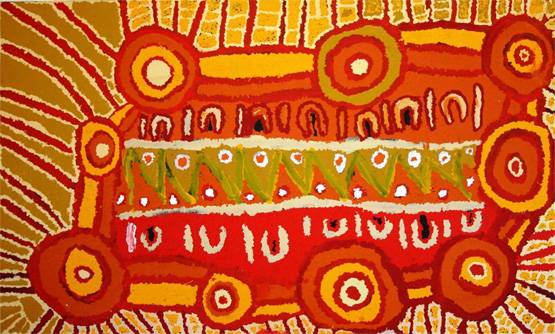 Australian Indigenous (Aboriginal and Torres Strait Islander) artwork by BERYL JIMMY of Tjungu Palya Artists. The title is Illpili. [08481] (Acrylic on Canvas)