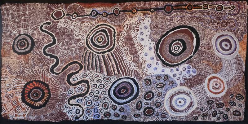 Australian Indigenous (Aboriginal and Torres Strait Islander) artwork by WATARRU (COLLABORATIVE) of Tjungu Palya Artists. The title is Ilpili. [19-031] (Synthetic Polymer on Linen)