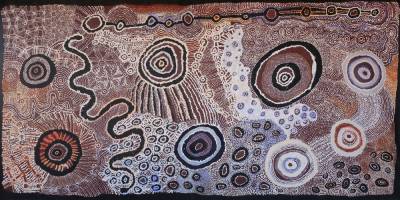 Australian Indigenous (Aboriginal and Torres Strait Islander) artwork by WATARRU (COLLABORATIVE) of Tjungu Palya Artists. The title is Ilpili. [19-031] (Synthetic Polymer on Linen)