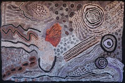 Australian Indigenous (Aboriginal and Torres Strait Islander) artwork by WATARRU (COLLABORATIVE) of Tjungu Palya Artists. The title is Ilpili. [19-032] (Synthetic Polymer on Linen)
