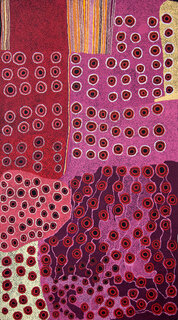 Australian Indigenous (Aboriginal and Torres Strait Islander) artwork by GINGER WIKILYIRI of Tjungu Palya Artists. The title is Ilpin. [12214] (Acrylic on Linen)