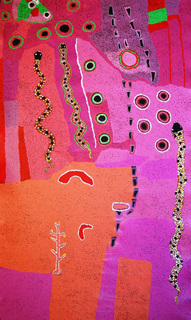 Australian Indigenous (Aboriginal and Torres Strait Islander) artwork by GINGER WIKILYIRI of Tjungu Palya Artists. The title is Ilpinya. [08467] (Acrylic on Canvas)