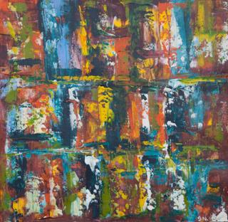 Australian Indigenous (Aboriginal and Torres Strait Islander) artwork by IRENE NAMOK of Lockhart River Artists. The title is I’m Walking in My Rainforest - View in the Afternoon. [in20130816] (Acrylic on Canvas)