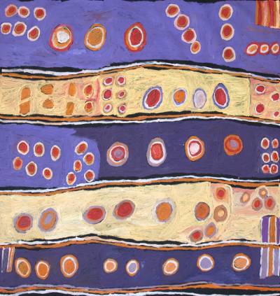Australian Indigenous (Aboriginal and Torres Strait Islander) artwork by NELLIE STEWART of Tjungu Palya Artists. The title is Irrunytju. [10045] (Acrylic on Canvas)