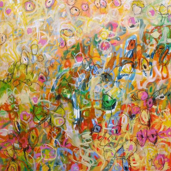 Australian Indigenous (Aboriginal and Torres Strait Islander) artwork by ROBBI NEAL of Miscellaneous Artists. The title is It’s A Pink Day. [RN091021C] (Oil and Acrylic on Canvas)