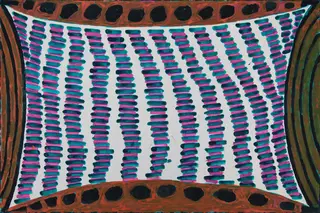 Australian Indigenous (Aboriginal and Torres Strait Islander) artwork by JANANGOO BUTCHER CHEREL of Mangkaja Artists. The title is Jindooraloo. [652/07] (Atelier Acrylic Paints on 250gsm Velin Arches)
