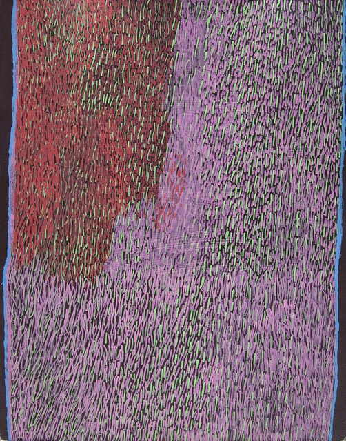 Australian Indigenous (Aboriginal and Torres Strait Islander) artwork by NGARRALJA TOMMY MAY of Mangkaja Artists. The title is Jilji and Bila. [198/15] (Atelier Acrylic Paint on Plywood)