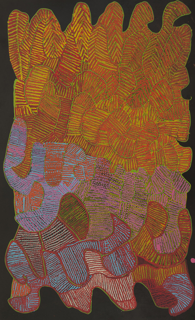 Australian Indigenous (Aboriginal and Torres Strait Islander) artwork by NGARRALJA TOMMY MAY of Mangkaja Artists. The title is Jilji and Bila. [323/15] (Acrylic Paint Pen on 8mm Marine Plywood)