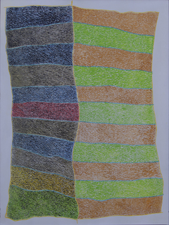 Australian Indigenous (Aboriginal and Torres Strait Islander) artwork by NGARRALJA TOMMY MAY of Mangkaja Artists. The title is Jilji and Bila. [131/17] (Acrylic Paint and Drawing into Enamel on Metal)