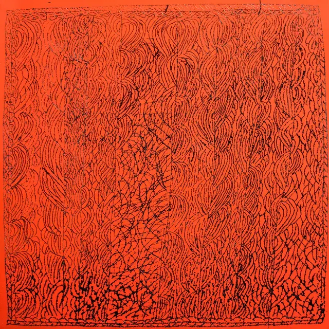 Australian Indigenous (Aboriginal and Torres Strait Islander) artwork by NGARRALJA TOMMY MAY of Mangkaja Artists. The title is Jilji and Bila. [310/19] (Etching on Metal/Enamel Spray Paint)