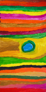 Australian Indigenous (Aboriginal and Torres Strait Islander) artwork by PAJI WAJINA HONEYCHILD YANKARR of Mangkaja Artists. The title is Japinka. [pc321/04] (Atelier Artist Acrylic on 11oz Cotton Duck)