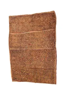 Australian Indigenous (Aboriginal and Torres Strait Islander) artwork by STELLA ÜPIA (AGISÉ) of Omie Artists. The title is Jawubimu’é - Mountain Pine Tree. [OM10-027] (Natural Pigments on Nioge (Barkcloth))