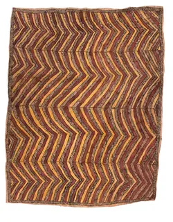 Australian Indigenous (Aboriginal and Torres Strait Islander) artwork by SARAH UGIBARI of Omie Artists. The title is Jov’e Umborrida romajëhije’e böröme – The Mighty Waters of the Jordan River. [OM10-067] (Natural Pigments on Nioge (Barkcloth))