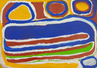 Australian Indigenous (Aboriginal and Torres Strait Islander) artwork by WALKA MOLLY ROGERS of Mangkaja Artists. The title is Japingka Jila. [194/13] (Atelier Artist Acrylic, 250gsm Velin Arches Paper)