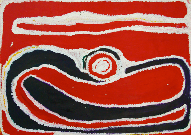 Australian Indigenous (Aboriginal and Torres Strait Islander) artwork by WALKA MOLLY ROGERS of Mangkaja Artists. The title is Japingka Jila. [wp172/01] (Atelier Artist Acrylic, 250gsm Velin Arches Paper)