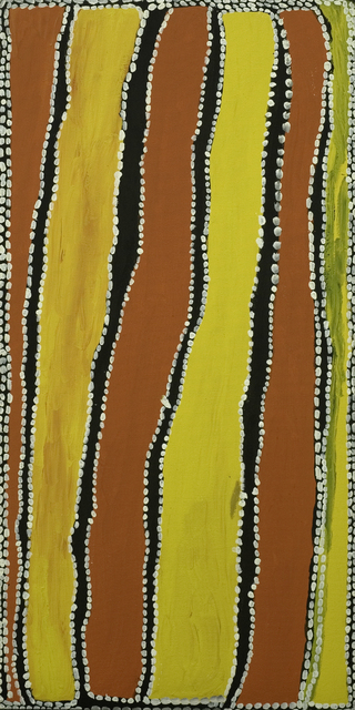 Australian Indigenous (Aboriginal and Torres Strait Islander) artwork by WAKARTU CORY SURPRISE of Mangkaja Artists. The title is Jilji. [pc517/04] (Atelier Artist Acrylic on 11oz Cotton Duck)