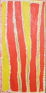 Australian Indigenous (Aboriginal and Torres Strait Islander) artwork by WAKARTU CORY SURPRISE of Mangkaja Artists. The title is Jilji. [pc597/04] (Atelier Artist Acrylic on 10oz Cotton Duck)