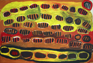 Australian Indigenous (Aboriginal and Torres Strait Islander) artwork by WAKARTU CORY SURPRISE of Mangkaja Artists. The title is Jilji Country. [wp193/01] (Derivan Matisse Acrylic - 280gsm Velin BKF Rives)